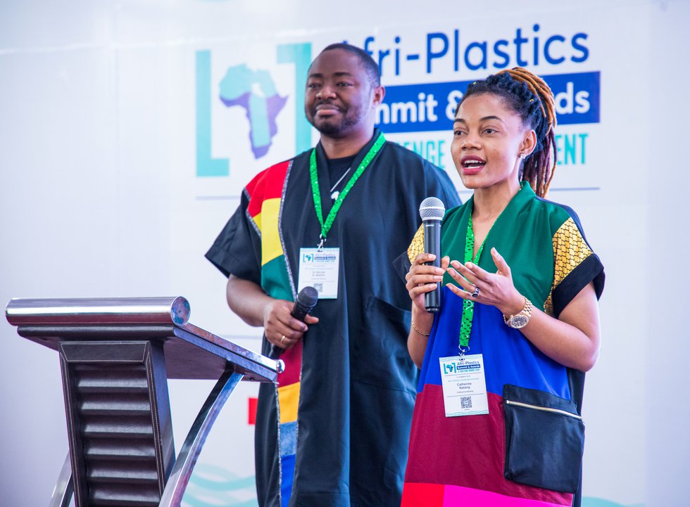 CATHARINA NATANG - presenting at Afri-Plastics Summit, Nairobi, 15MAR2023 (L-R Dr Maboh M Nkwati, Catherine Natang).jpg